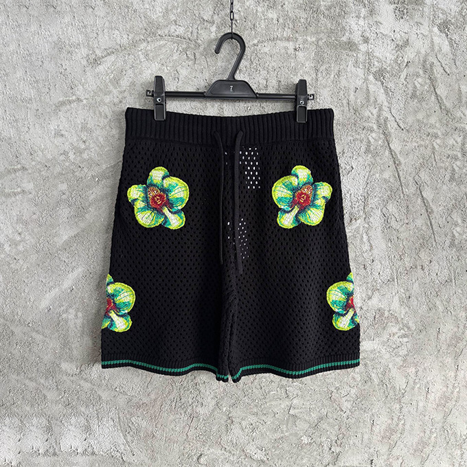 casablanca floral embroidered mesh knit drawstring shorts